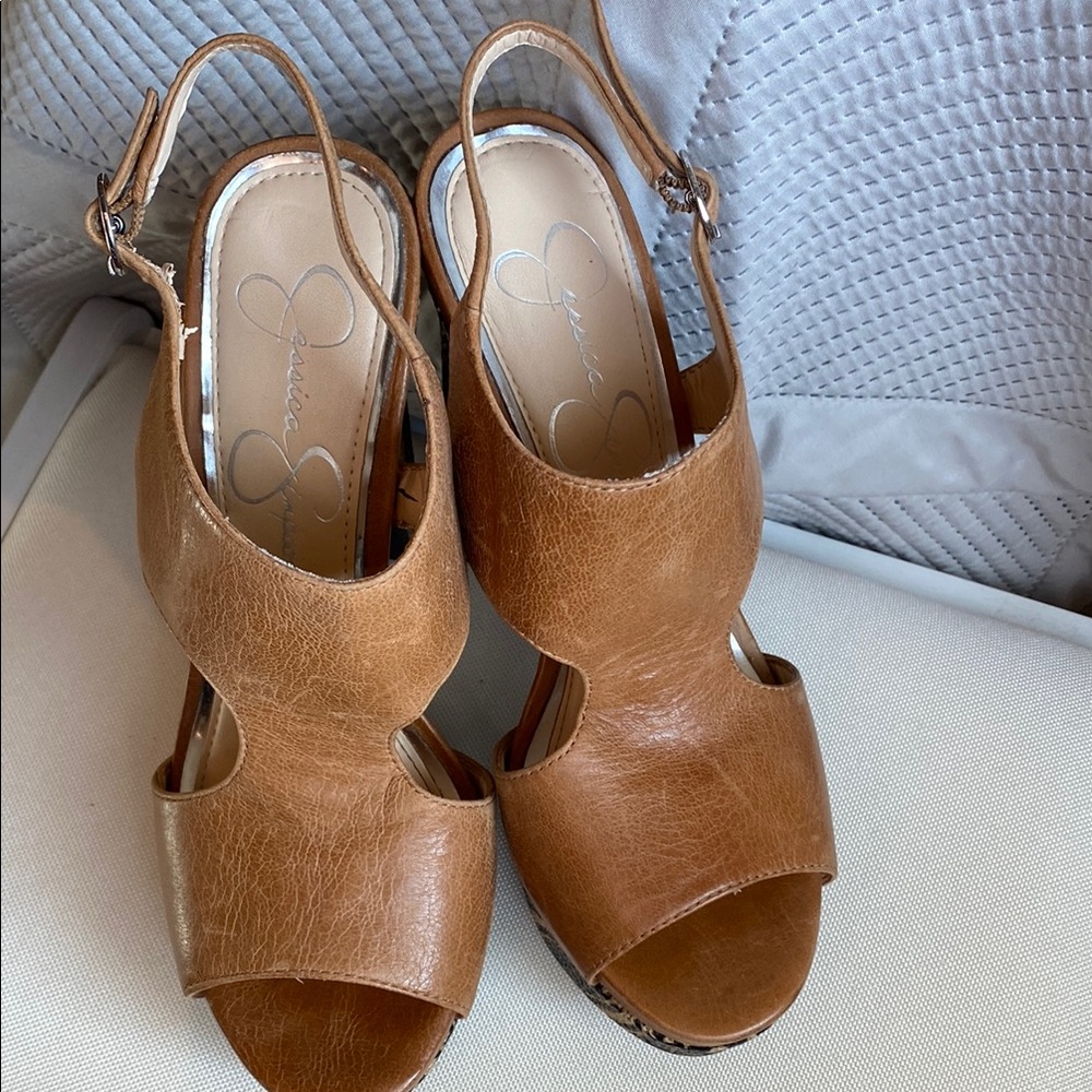 Jessica Simpson Tan Heels Peep-Toe Slingback